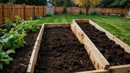 Preparing garden beds for winter by removing plants and adding compost.