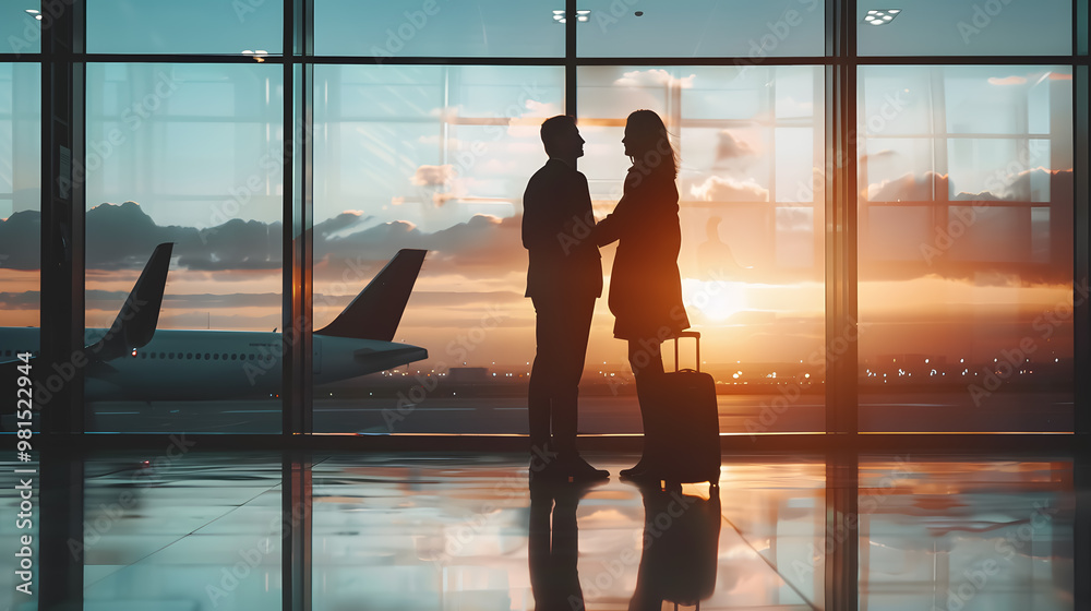 Wall mural portrait of two business people meeting before go to traveling. business travel concept