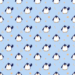 Winter seamless pattern penguins for baby fabric