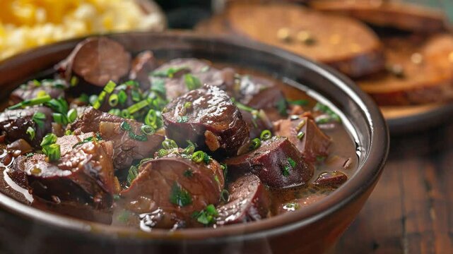 Feijoada, brazilian food moves with smoke around