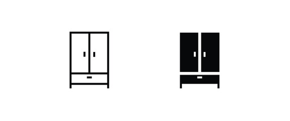 Cupboard icon. Wardrobe furniture cabinet line and flat icons set, editable stroke isolated on white, linear vector outline illustration, symbol logo design style