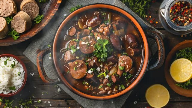 Feijoada, brazilian food moves with smoke around