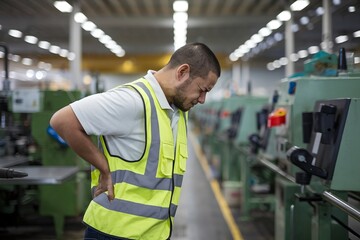 Man in Factory Suffering from Back Pain