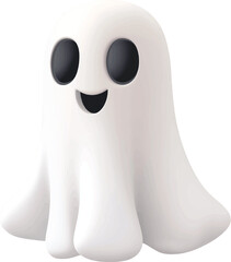 3D Vector of white ghost on transparent background in a cute halloween style