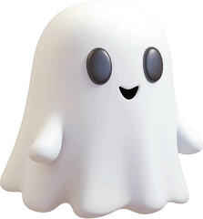 3D Vector of white ghost on transparent background in a cute halloween style