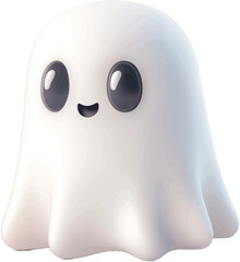 3D Vector of white ghost on transparent background in a cute halloween style