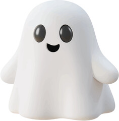 3D Vector of white ghost on transparent background in a cute halloween style