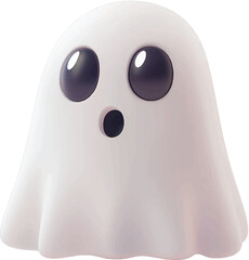 3D Vector of white ghost on transparent background in a cute halloween style