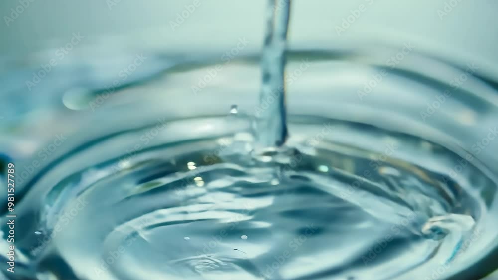 Poster blue water drop drips on the surface with splash and ripples
