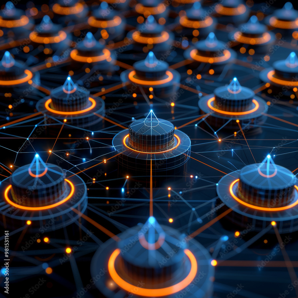 Poster an intricate design features numerous glowing nodes connected by illuminated lines, resembling a dig