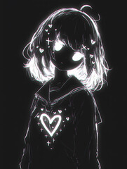 anime girl black line art love