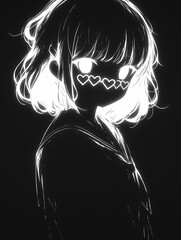 anime girl black line art love