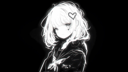 anime girl black line art love