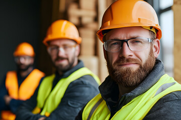 Group of Construction Workers in Safety Gear | Professional Team on Active Building Site