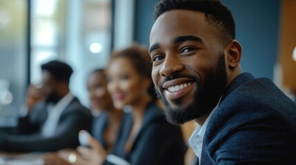 Smiling Business Professional in Meeting
