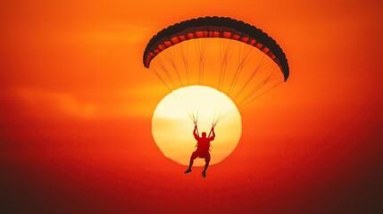 Skydiver at sunset in mid-air.