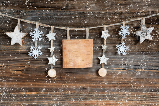 Wooden Decorated Christmas Label With Copyspace