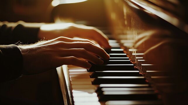 Fingers moving across piano keys.