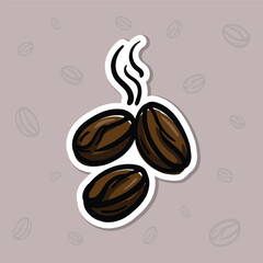 Simple vector illustration of coffee beans. Hand drawn illustration for sticker, emblem, label, price tag. Colored casual icon for the design of a cafe, restaurant