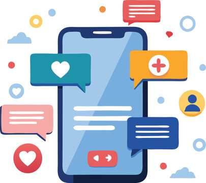 Mobile app interface with social media notification icons, representing communication and online interaction