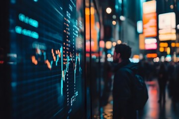 Inspiring Stories of Trading Success from Seasoned Investors on Digital Financial Displays in City at Night
