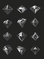 A set of diamonds in a flat style. Abstract black diamond collection icons. Linear outline sign. Vector icon logo design diamonds.