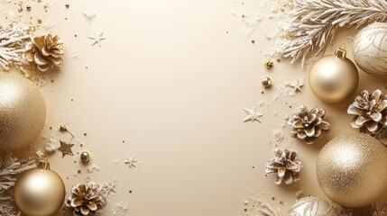 Abstraktion Neujahr, Silvester, Weihnachten, Zweig und BÃ¤lle auf Beige 16Ñ9. Hintergrund fÃ¼r das Design 4.