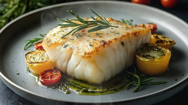 Salted Cod Dish on the table moves with smoke around