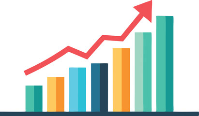 Illustration of a bar chart with an upward arrow, representing business growth, success, and financial increase.
