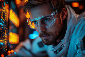 A scientist programming a quantum computer for complex simulations. Concept of cutting-edge computational research.