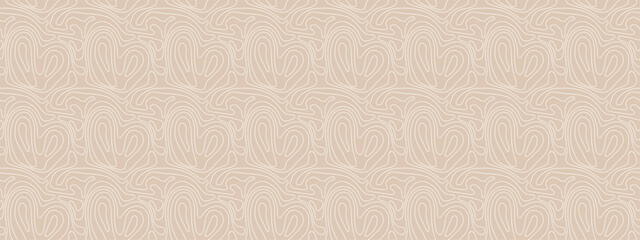 Neutrals color abstract seamless pattern. Beige endless graphic linear shapes horizontal banner. Trendy neutral colors aesthetic contemporary background. Pastel light brown boho style texture print
