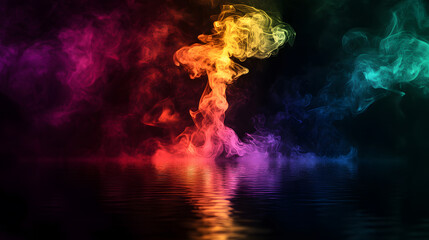 Fototapeta premium Vibrant Multicolored Smoke Flows on a Black Background