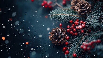 A Christmas tree with pine cones and berries on it