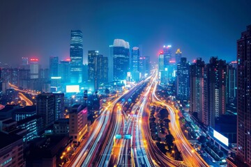 Fototapeta premium A sprawling urban landscape filled with towering high-rise buildings in a bustling city center, The nerve center of a smart city, where decisions are made and resources are managed efficiently