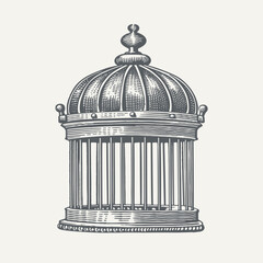 Bird Cage. Vintage woodcut engraving style vector illustration. © RetroVector