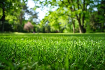 Detailed view of a bull statue standing on a city street, The perfection of nature unveiled in the sight of lush green grass under a canvas of clear skies
