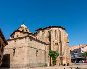 Fototapeta premium Partial view of the 14th century collegiate church of San Miguel in Aguilar de Campoo. Palencia, Castile and Leon, Spain.