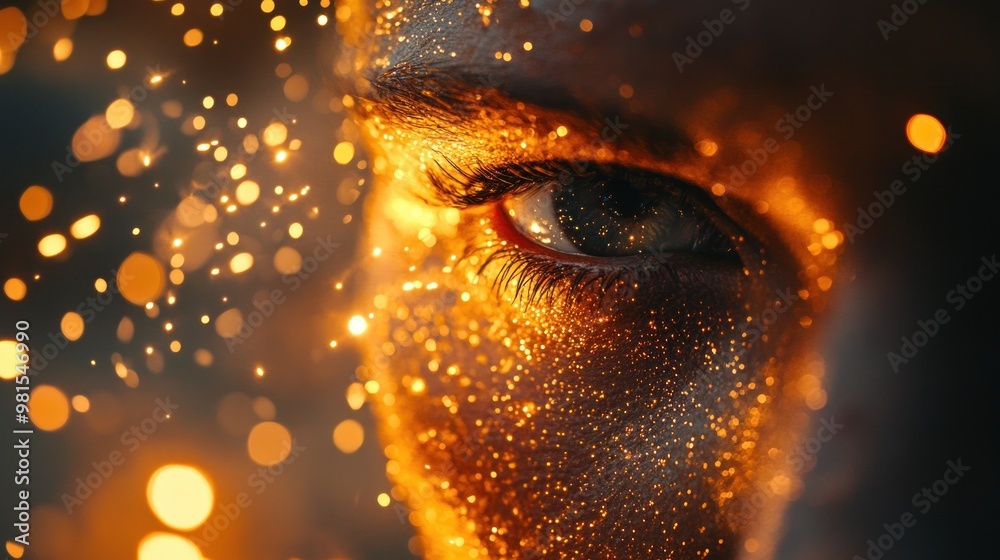 Wall mural Sparkling Beauty: A Close-Up of an Eye Covered in Gold Glitter