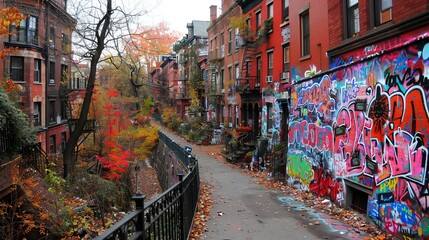 Fototapeta premium Colorful urban mural with empty wall space for customizable text in vibrant setting