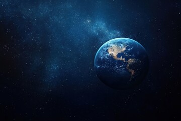 Nocturnal globe set against the mysterious universe: humanity. Visualization highlights