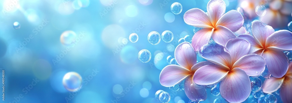 Wall mural Plumeria Flowers in Water with Bubbles