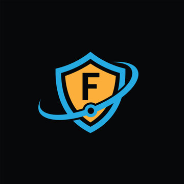 Vector Security Shield With Letter F Logo