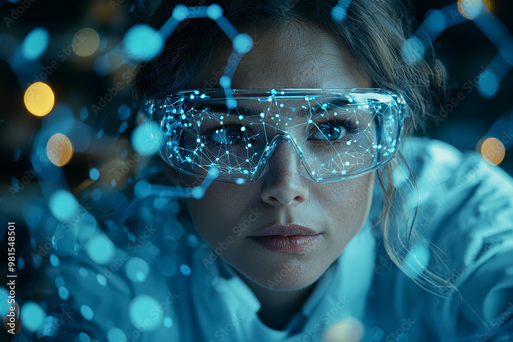 Poster a chemist using ai to predict molecular structures. concept of artificial intelligence in chemical r