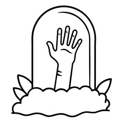 Spectral Hand Emerges from Grave Outstretched Finger Outline Vector