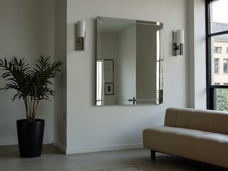Sleek frameless mirror on a clean white wall.