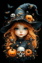Whimsical Halloween Witches and Pumpkins - Festive, Spooky, and Playful Halloween Art
