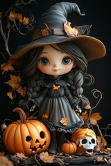 Whimsical Halloween Witches and Pumpkins - Festive, Spooky, and Playful Halloween Art