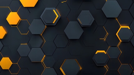 Futuristic Black and Yellow Hexagonal Tech Design with Glowing Edges
