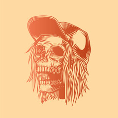 Skateboarder skull. Original vector illustration in vintage style. T-shirt design.