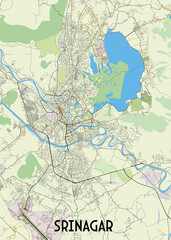 Srinagar, India artistic map poster